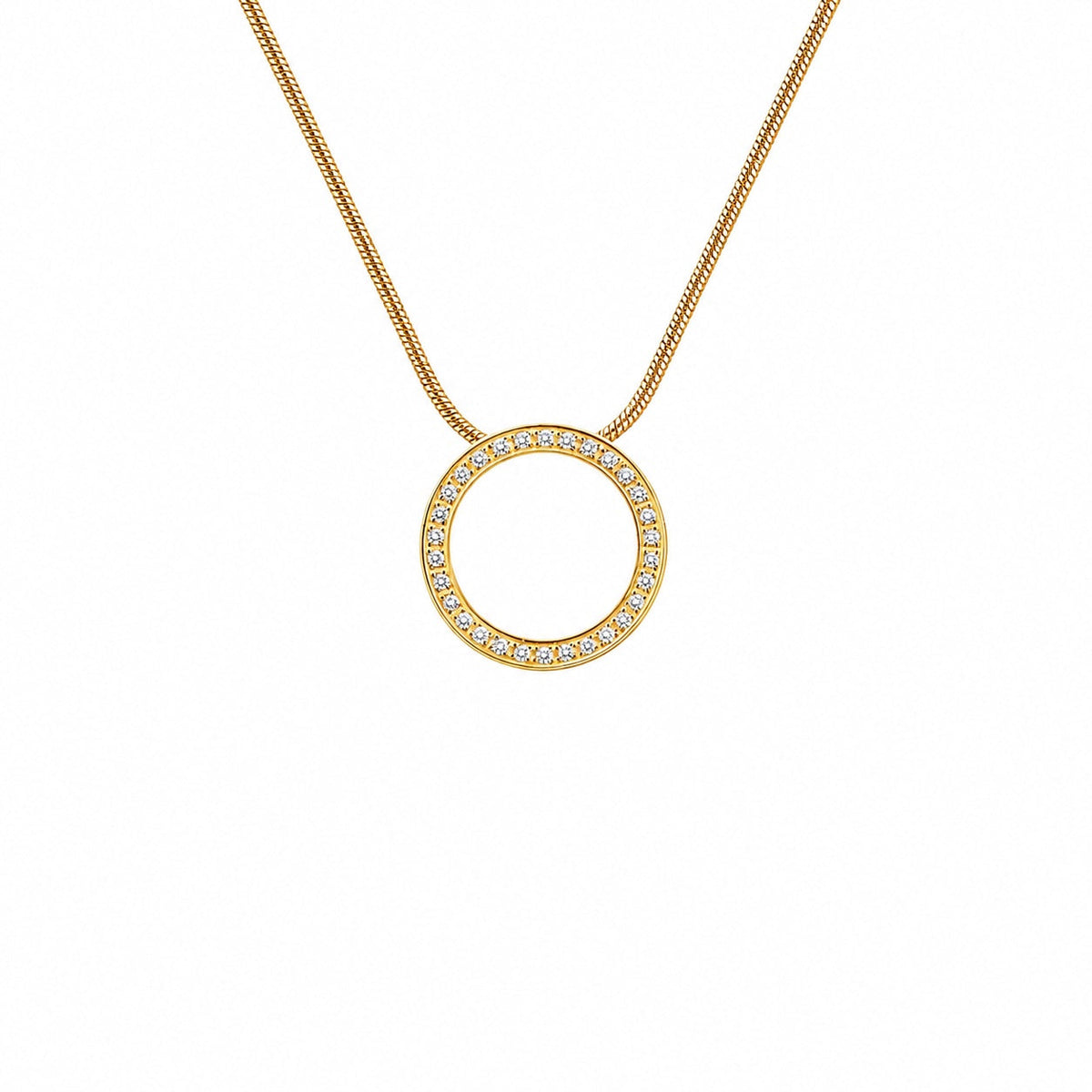 PT800GW B.Tiff White Enamel Gold Pavé 30-Stone Halo Pendant