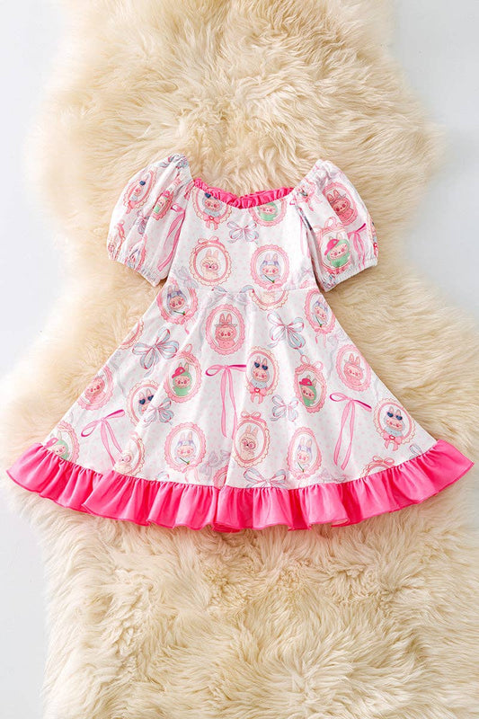 Labubu dress with pink ruffle hem