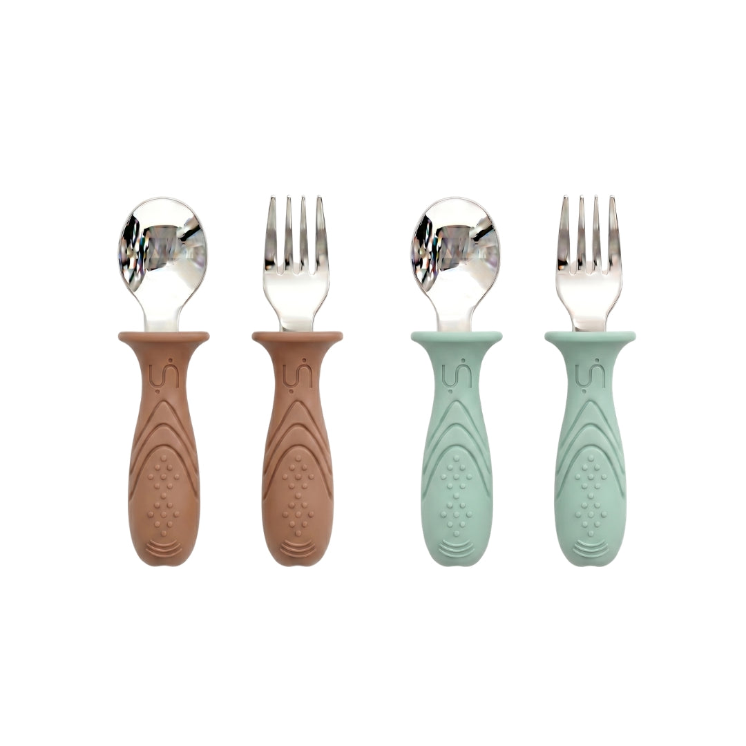 Stainless Steel Self Feeding Utensil Set of 4 (Tofu & Pearl Blush)