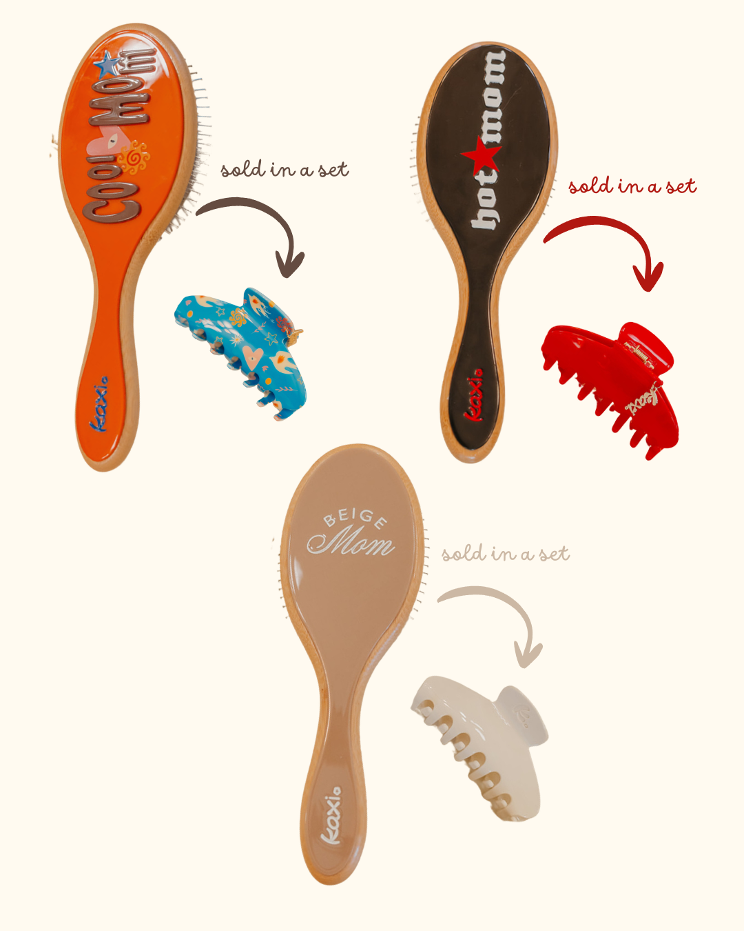 KAXI MOM HAIR STEEL NEEDLE BRUSH + MIDI CLAW SET