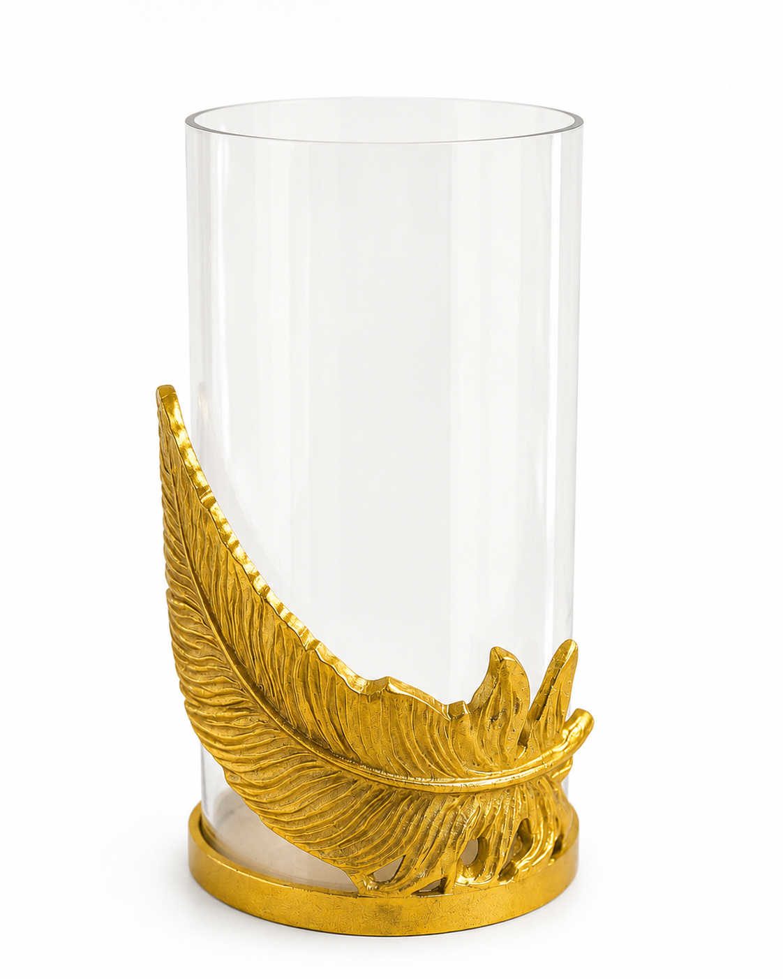 Raíz Studio Fleather Glow Candle Holder – Hand-Cast Gold Metal & Glass Votive Holder