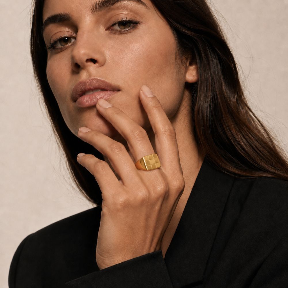 Squares Pattern Stainless Steel Ring