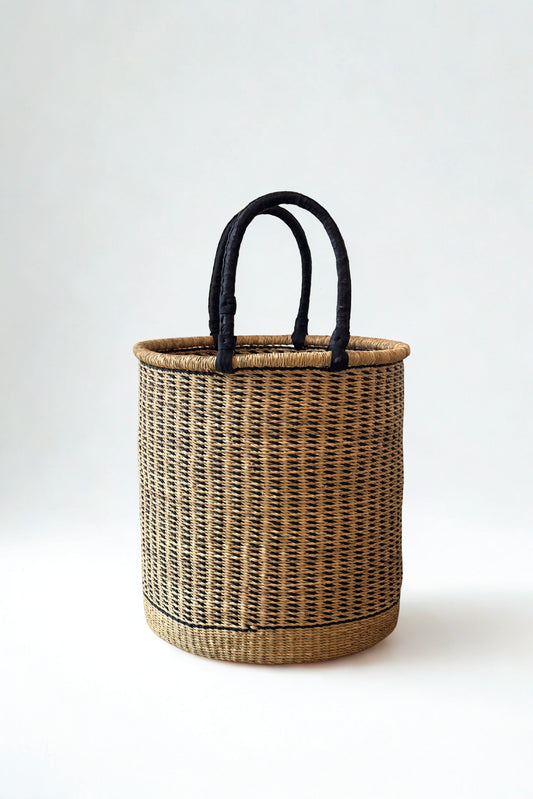 Natural w/ Black Vertical Stripe Laundry Hamper
