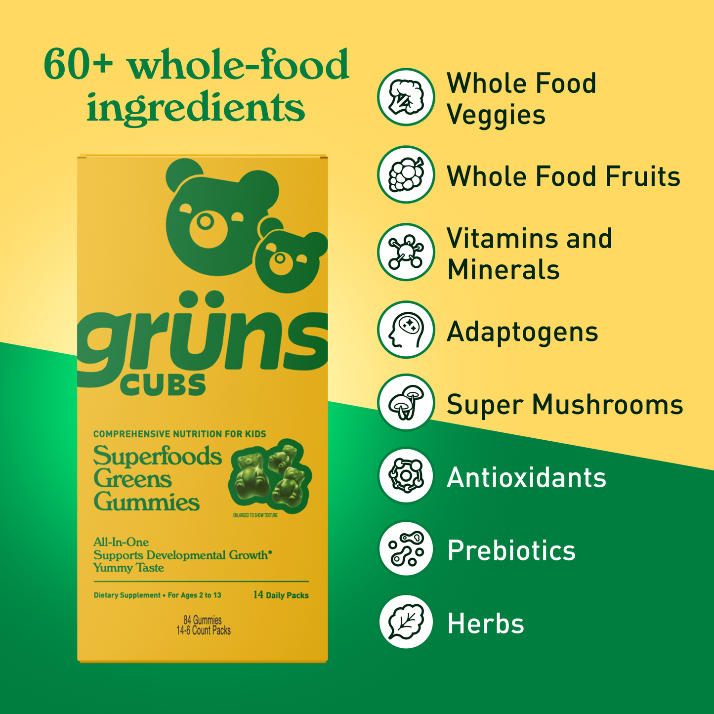 Grüns Kids Superfood Greens Gummies, 14 Servings