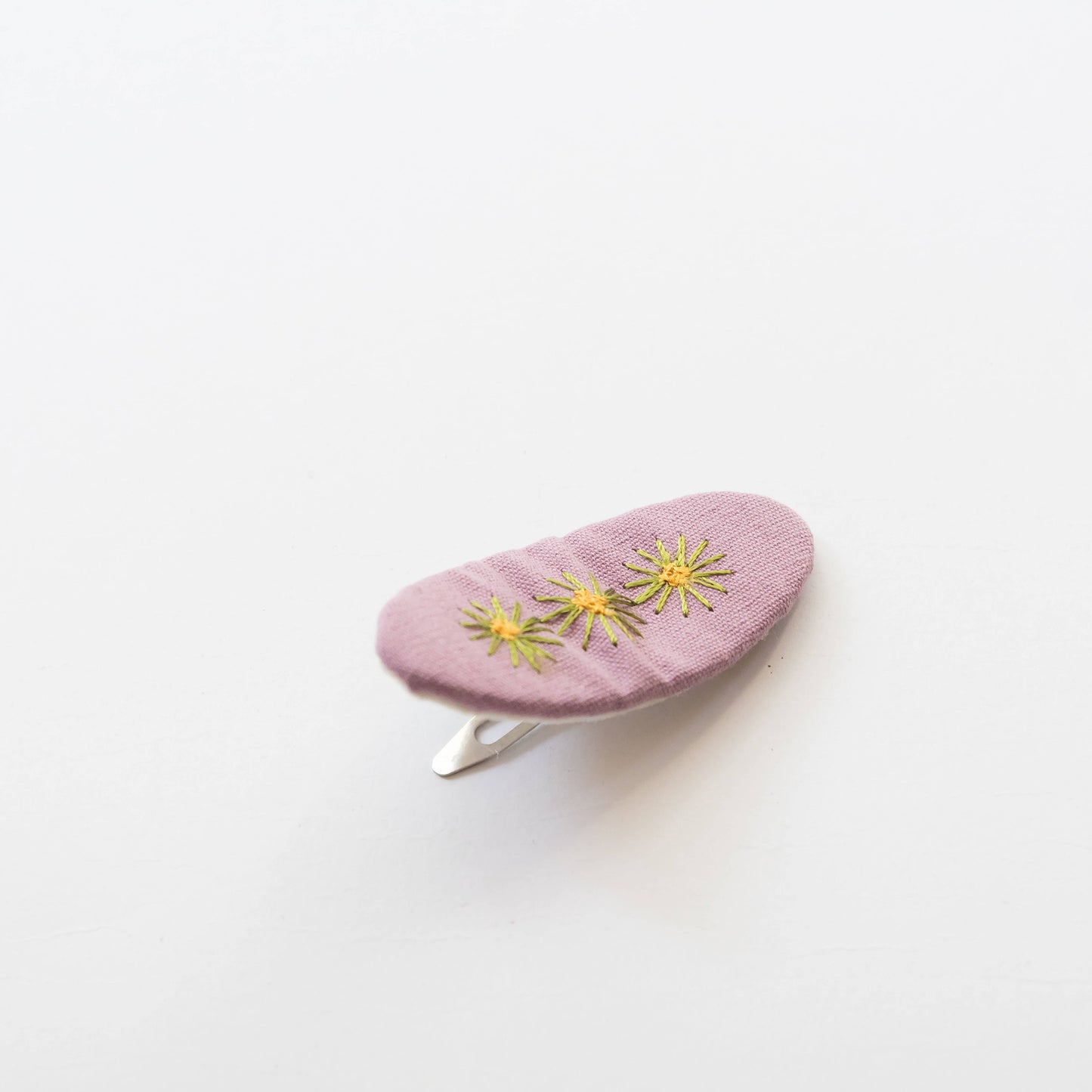 Oval Embroidered Floral Snap Hair Clips | Dusty Purple