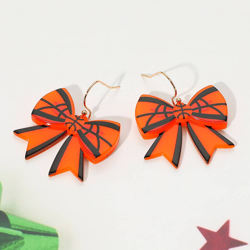 Resin Baseball Bow Dangle Earrings