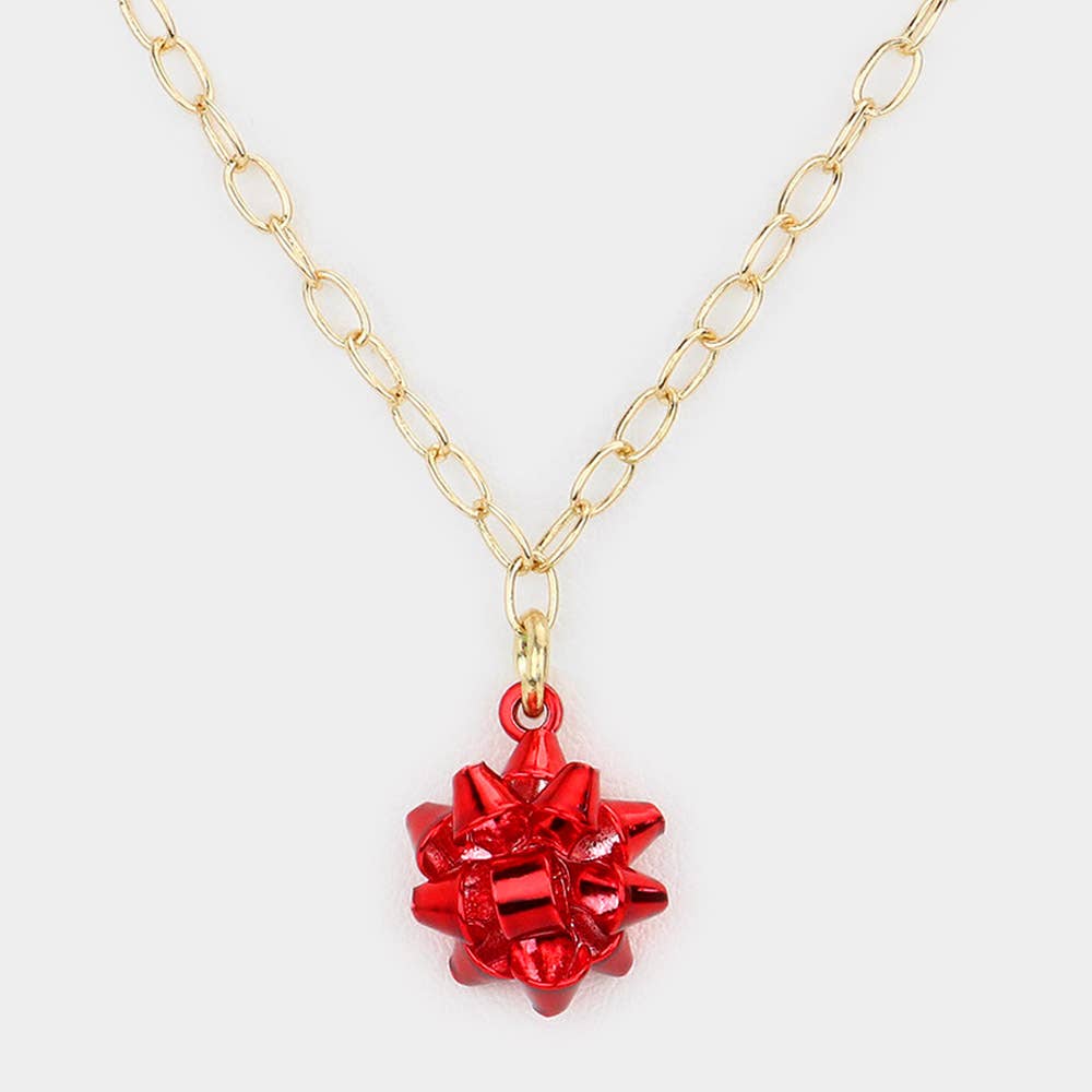 Christmas Gift Bow Necklace