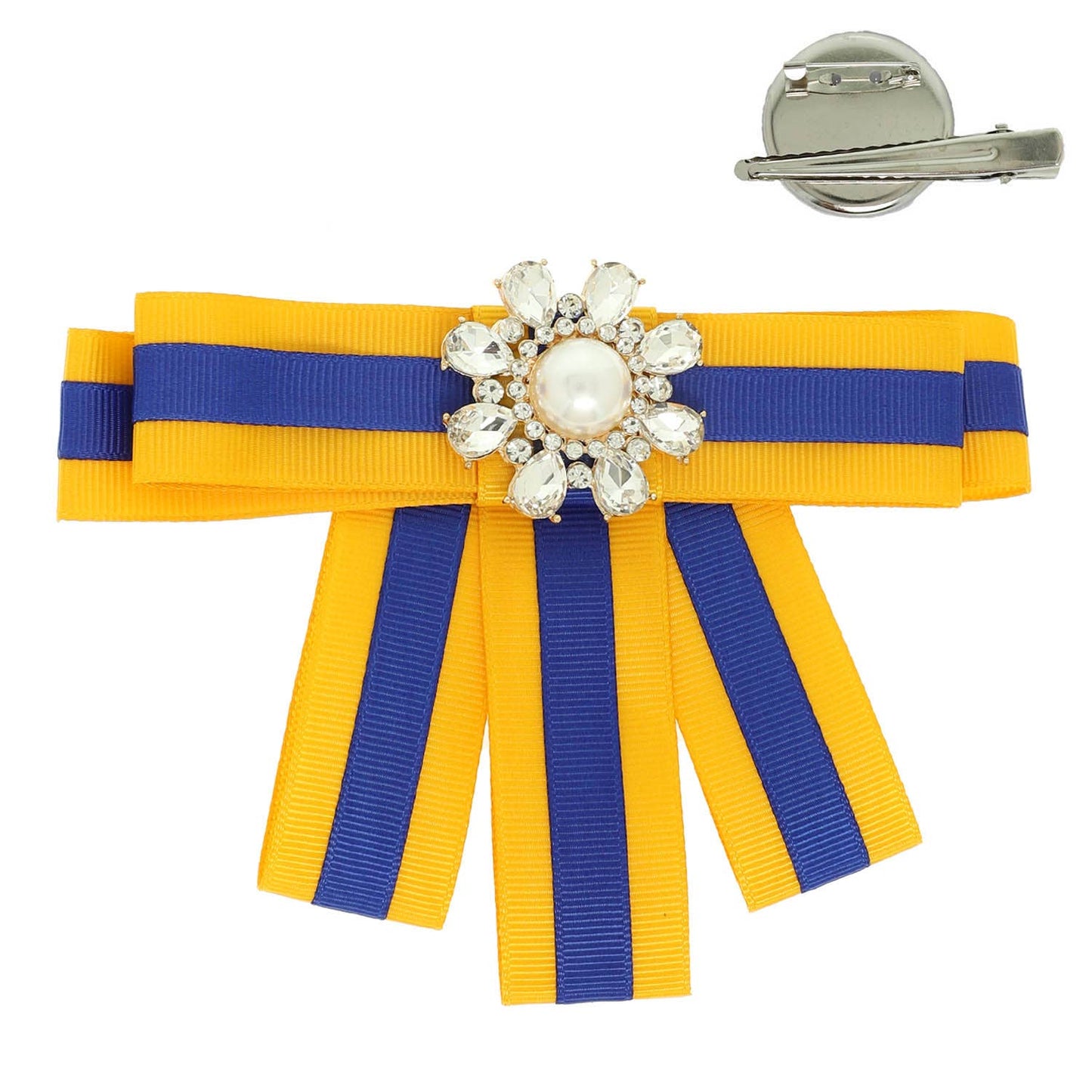 2-in-1 Club Striped Ribbon Hair Clip / Brooch Pin with Pearl