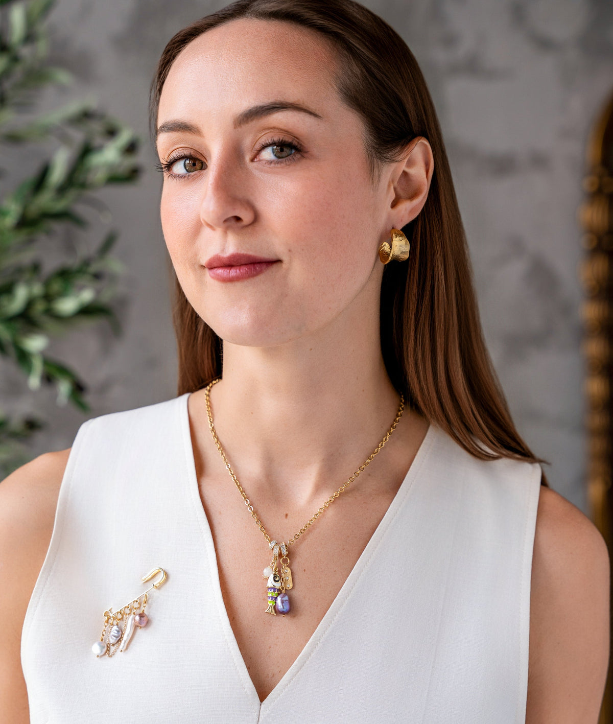 Fish and Pearl Charm Necklace