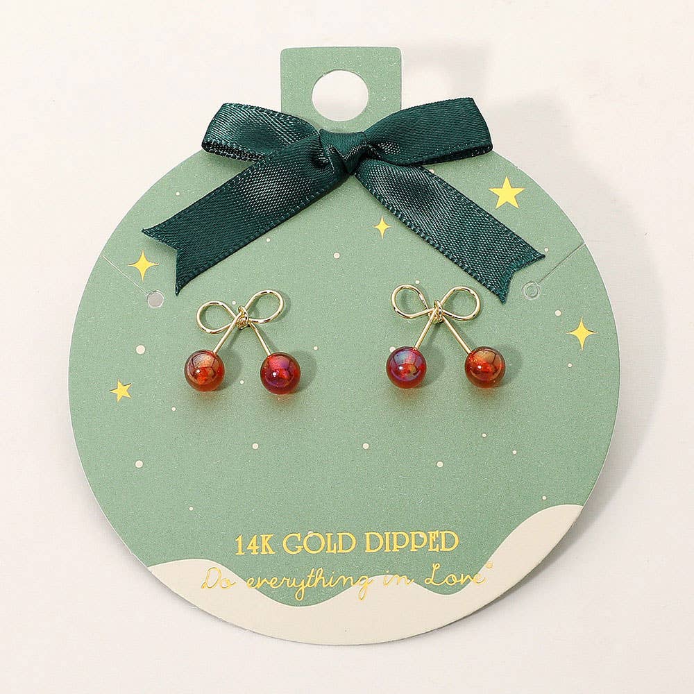 14K Gold Dipped Ball Tip Bow Stud Earrings