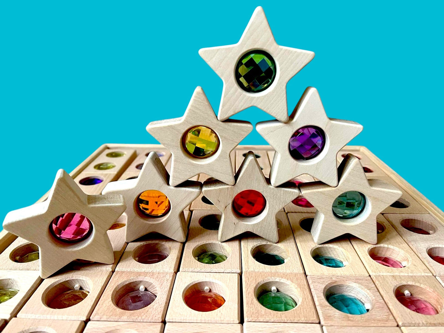 **Pre-order (Ships in 1-2 Weeks)**7 PCS Wooden Gemmed Stars Blocks Set