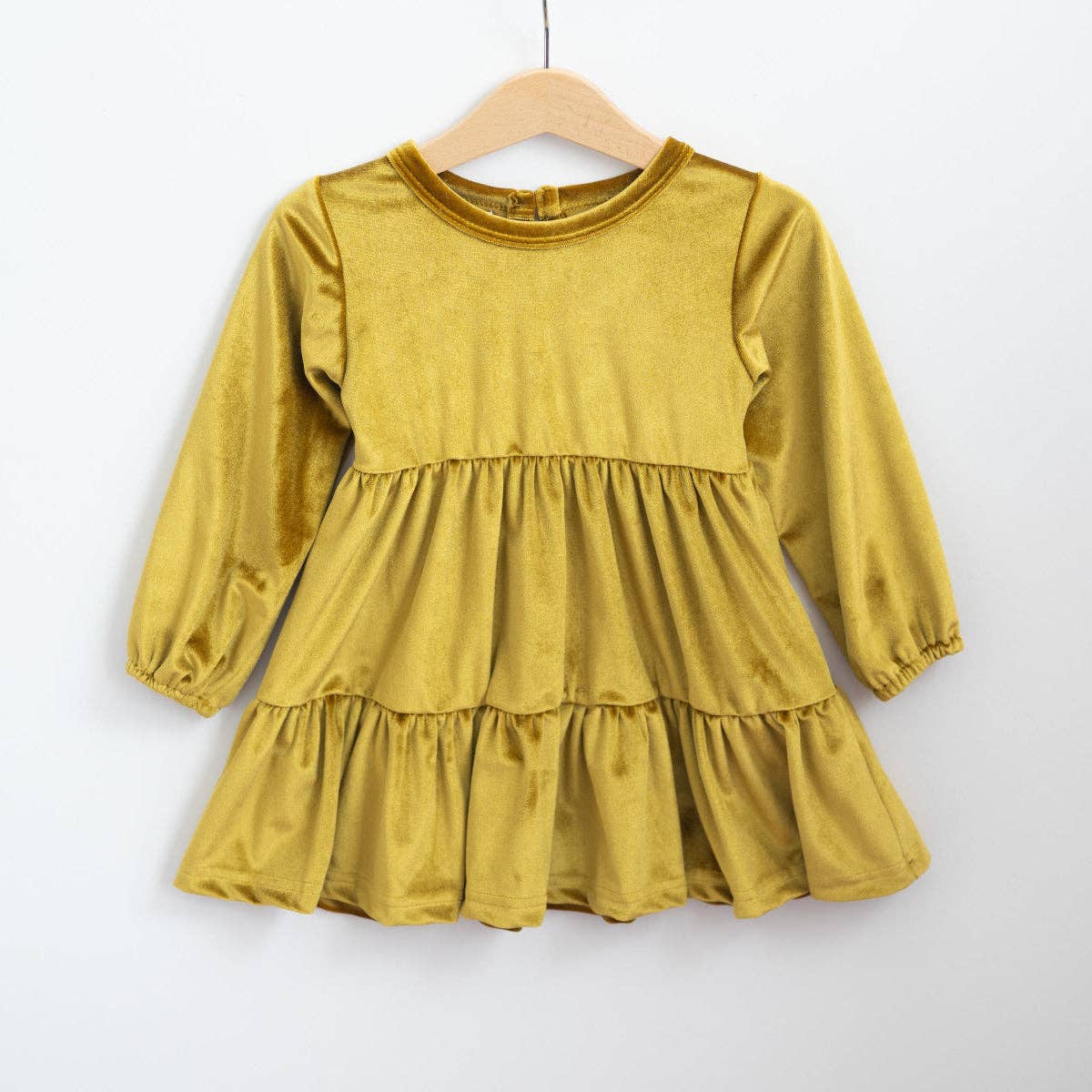Groovy Velvet Gemstone Girls Dress in Greenish Gold
