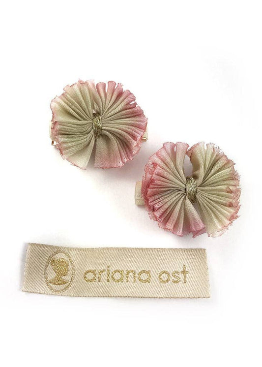 Floral Silk Bow Hair Clips – Dip-Dyed Set of 2