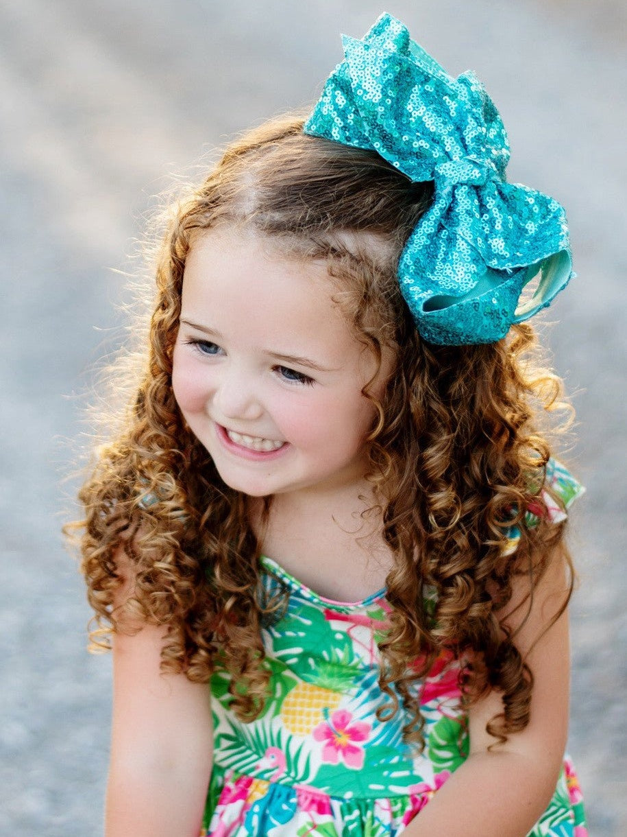 Sequin Texas Size Hair Bows - Alligator Clip - 6.5"