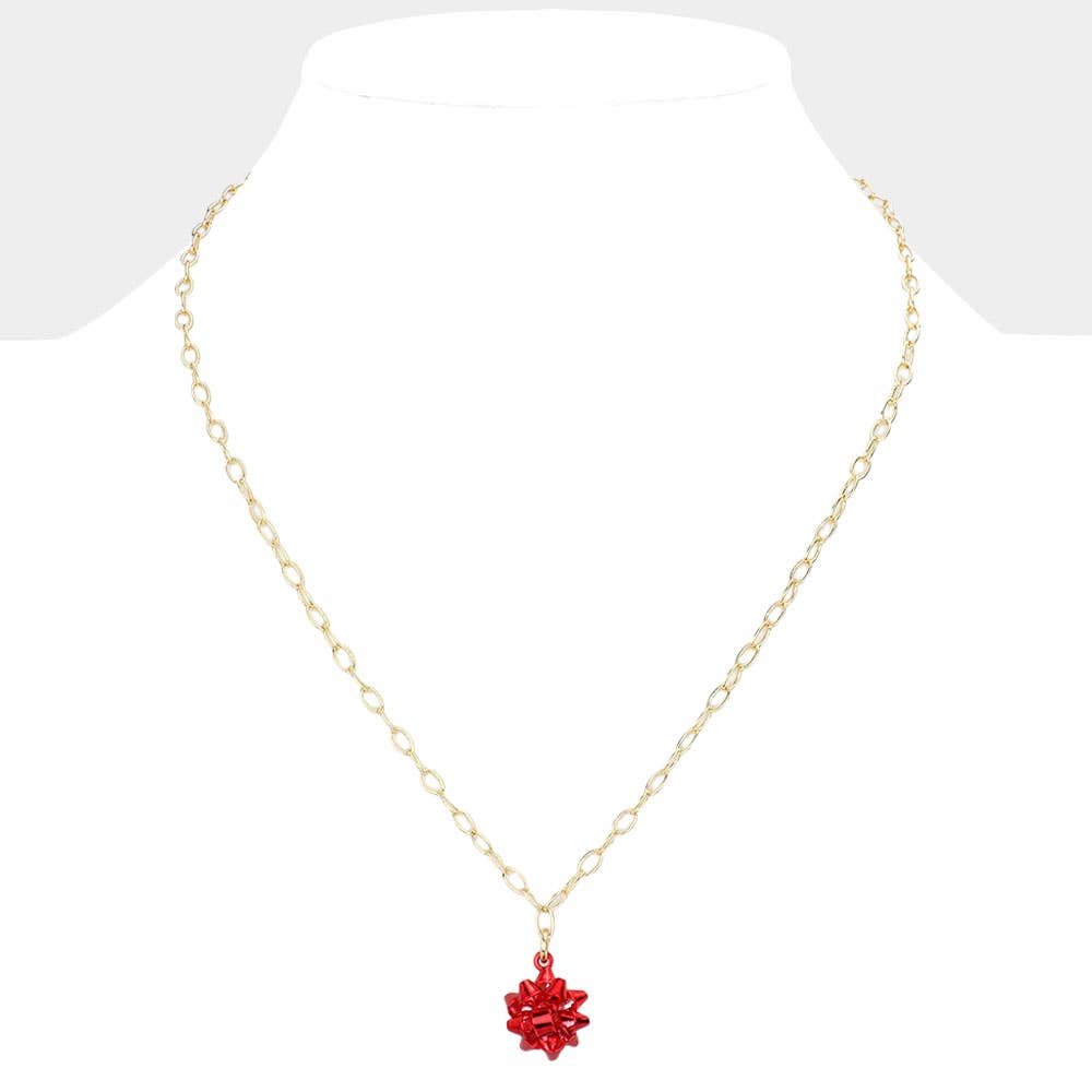 Christmas Gift Bow Necklace