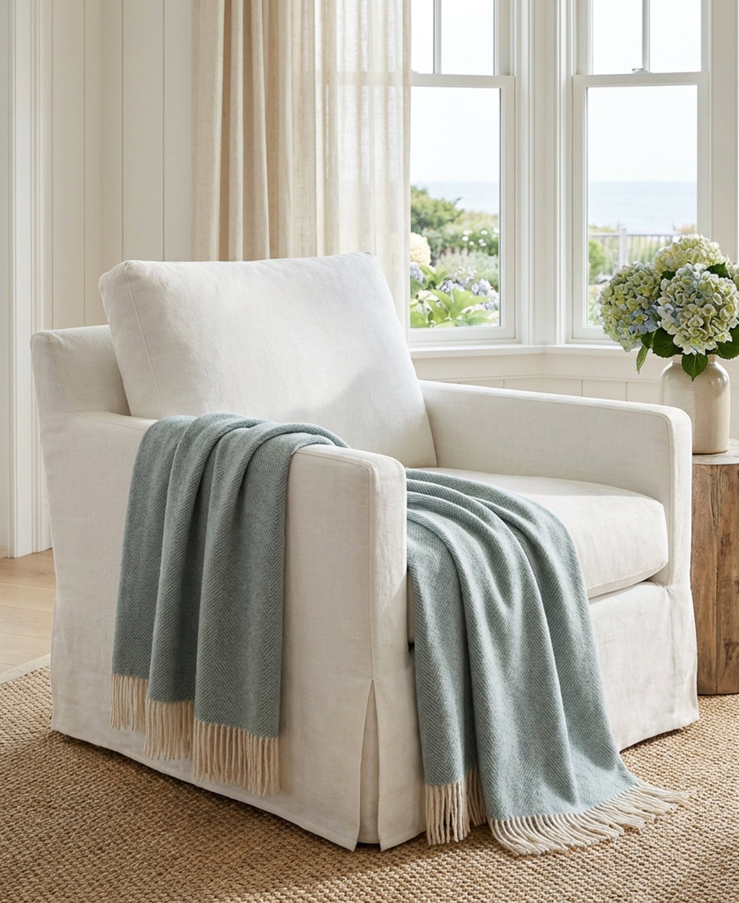 Southampton Home Shetland Lambswool Herringbone Throw – Robin's Egg | Woven in England