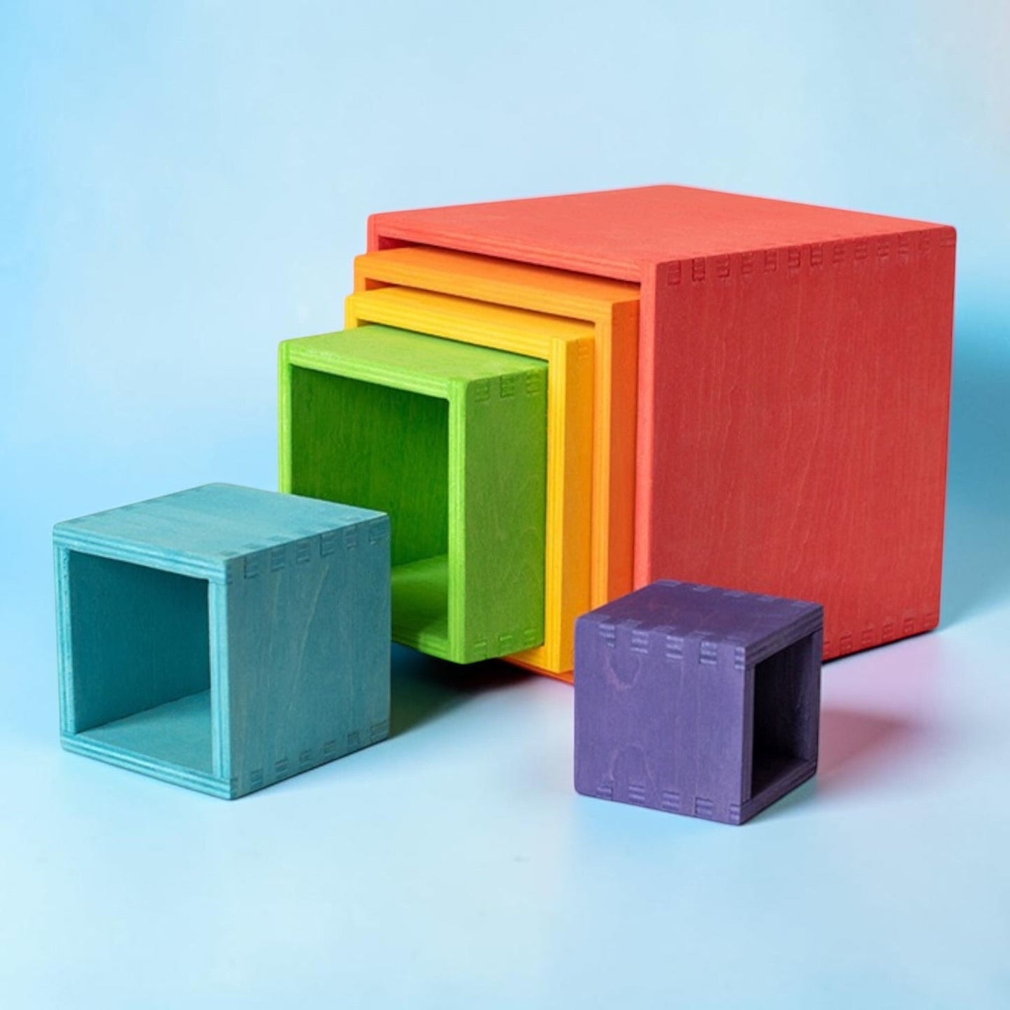 6-Piece Basswood Wooden Rainbow Nesting Box Set | Painted & Hand-Stained Finishes | Montessori Stacking Toy