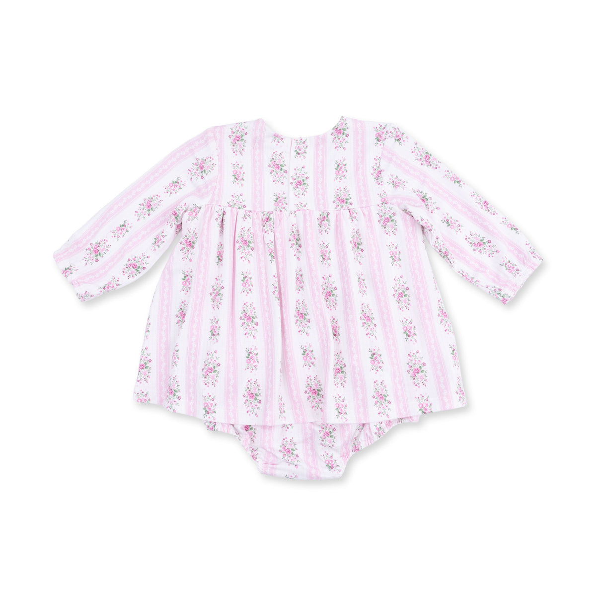 Bella Rose Stripe - Long Sleeve Smocked Ruffle Bubble with Skirt