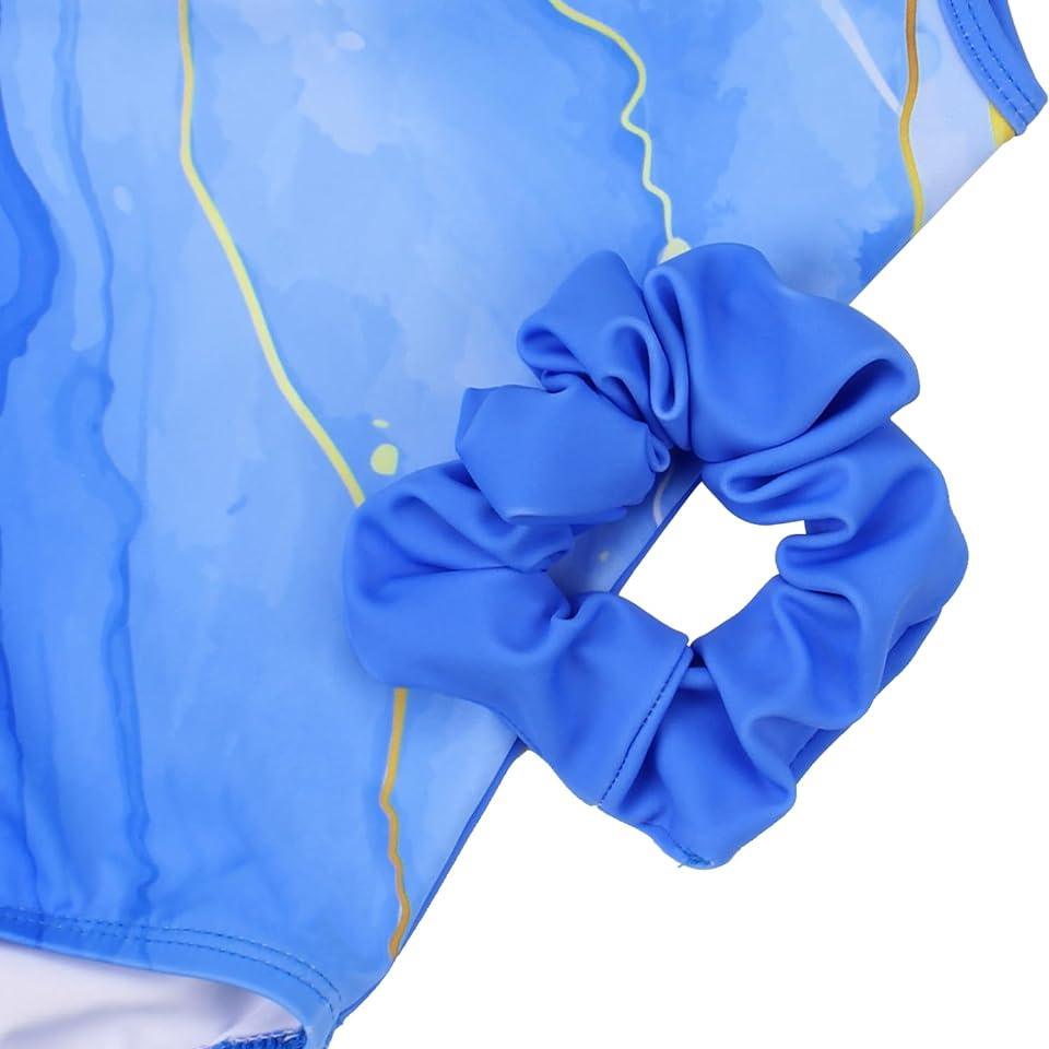 Wave Blue Gymnastics Leotard with Shorts Set for Girls