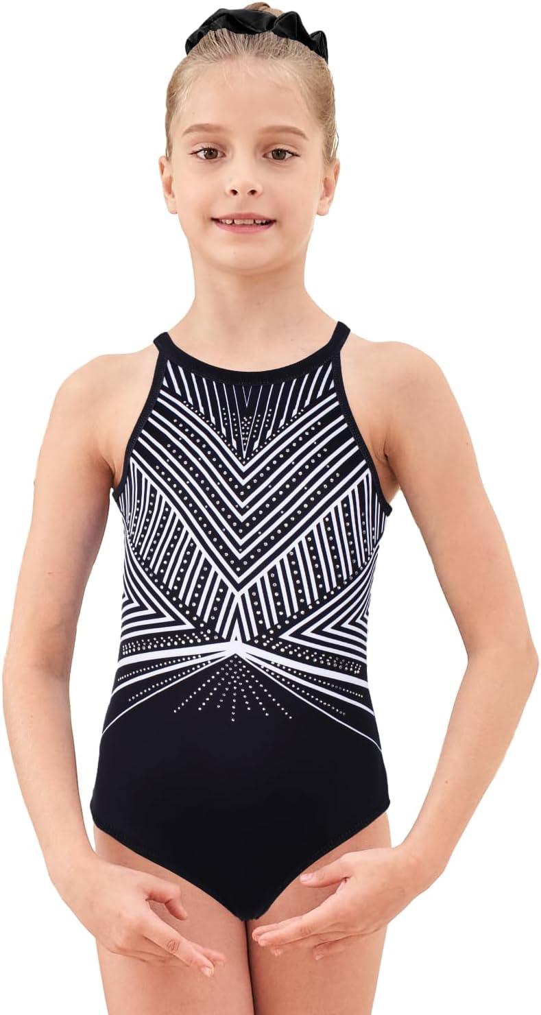 Black and White Geometric Starburst Gymnastics Leotards Outfit Set