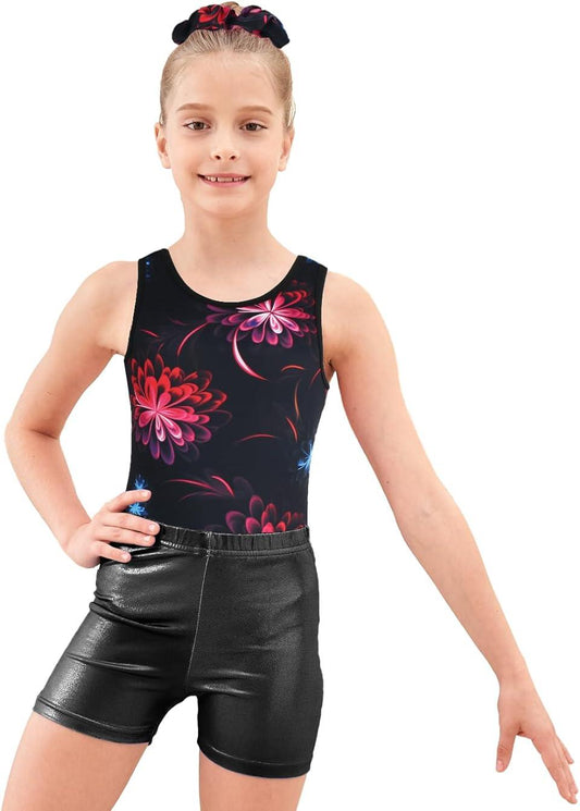 Sparkly Flower Gymnastics Leotard with Shorts Set