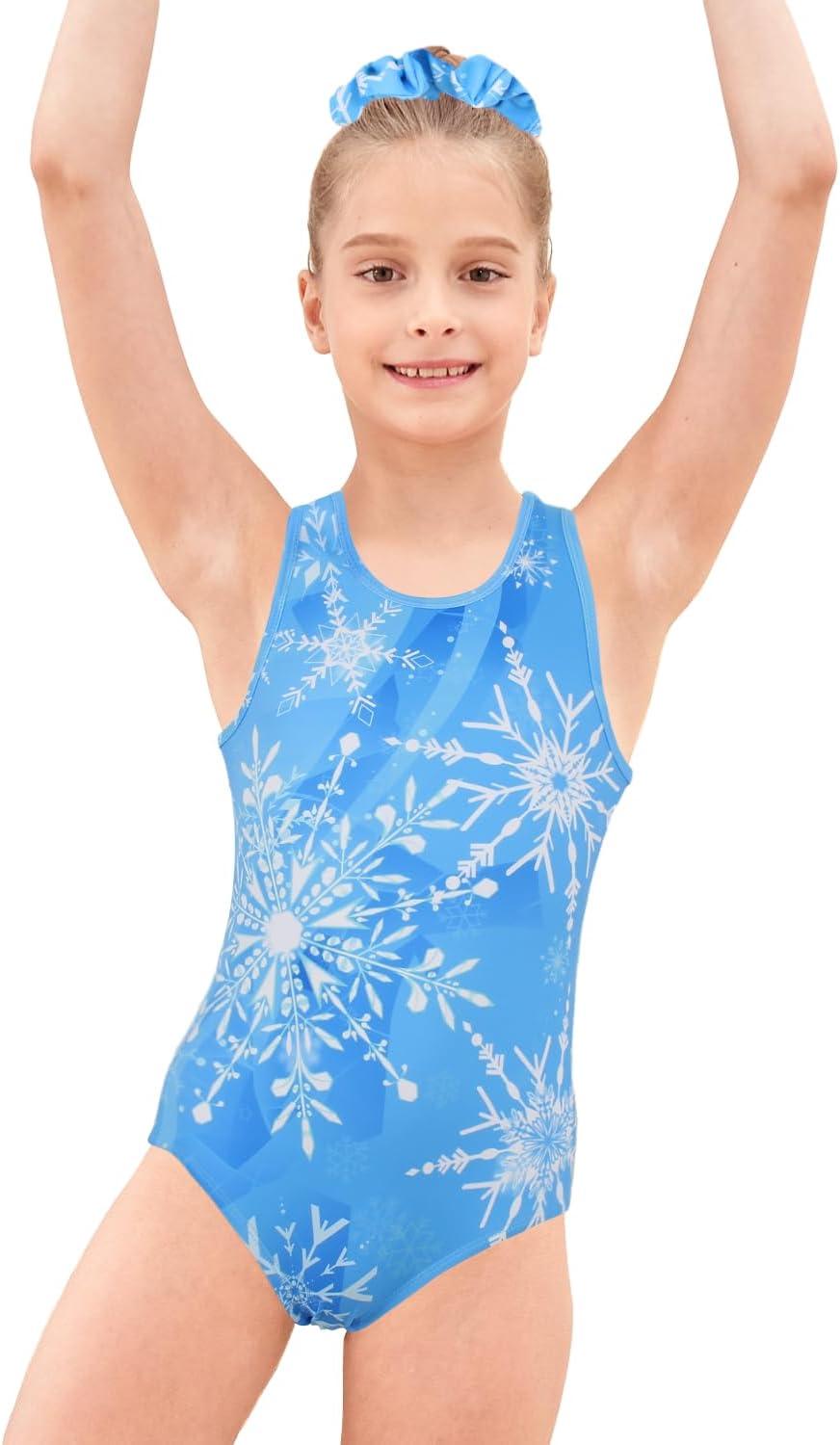 Icy Blue Snowflake Gymnastics Leotard with Shorts Set