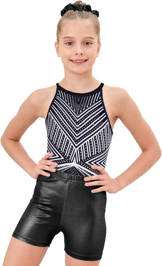 Black and White Geometric Starburst Gymnastics Leotards Outfit Set