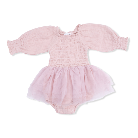 Solid Muslin Lotus - Long Sleeve Smocked Bubble with Tutu
