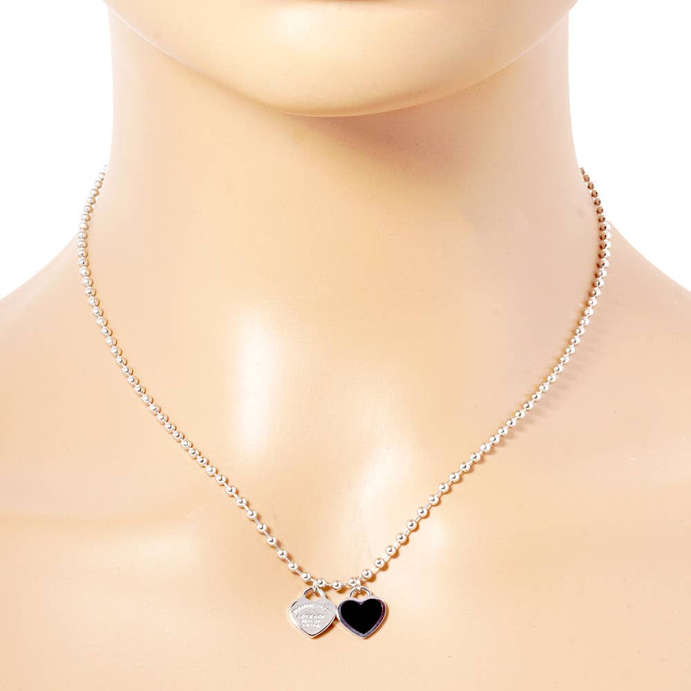 Gold Dipped Double Heart Pendant Bubble Chain Necklace