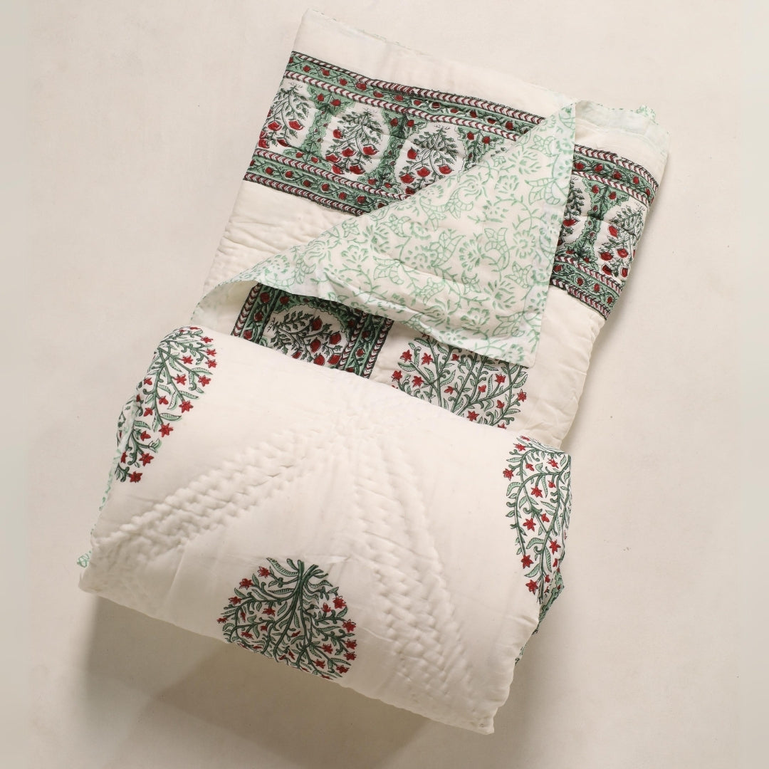 Mughal Florals Blockprinted Reversible Quilts (60" x 90")