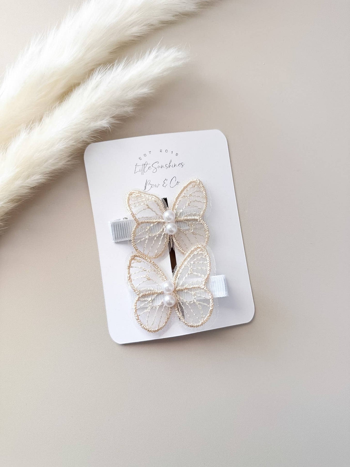 Lace & Pearl Butterfly Hair Clips- Set of 2