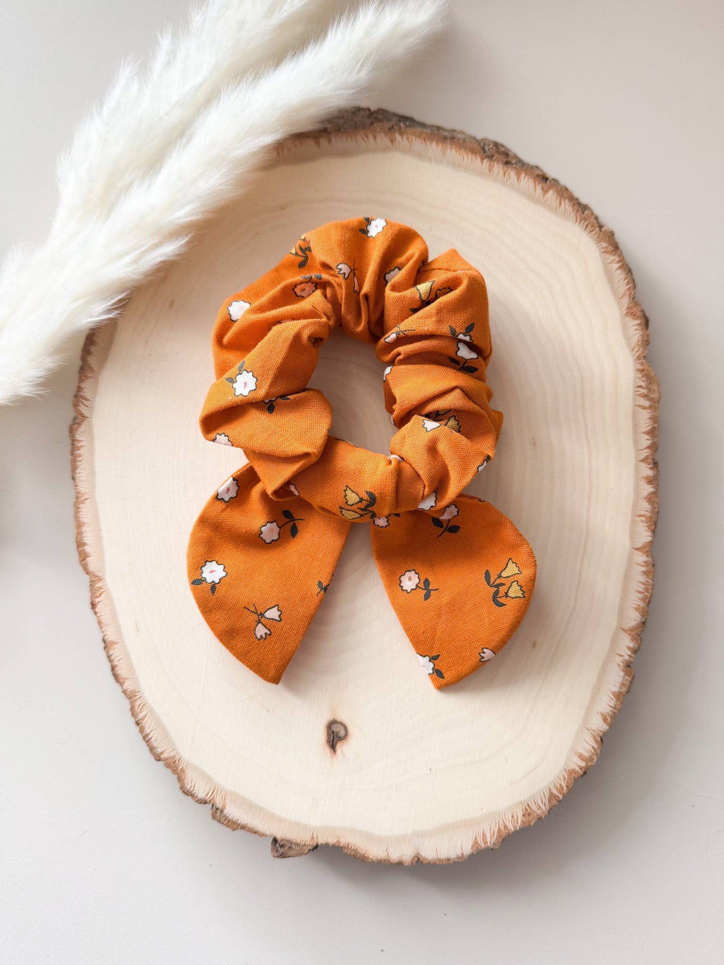 Burnt Orange Floral Mini Tails Scrunchie