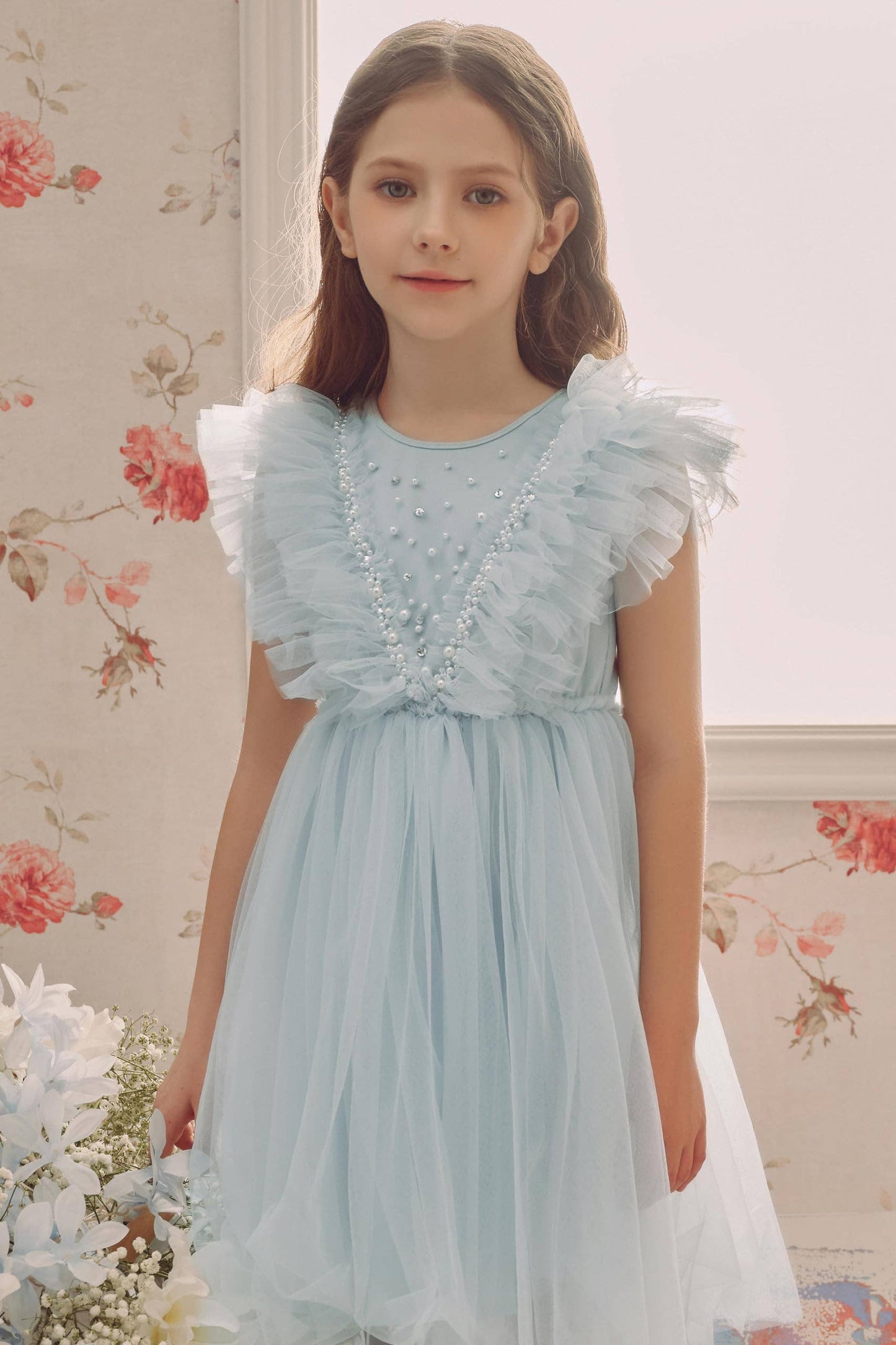 Adorable Pearl Layered Tulle Toddler Dress