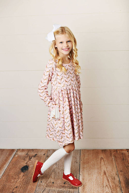 Oh Deer Ribbed Pocket Holiday Fall Twirl Dress