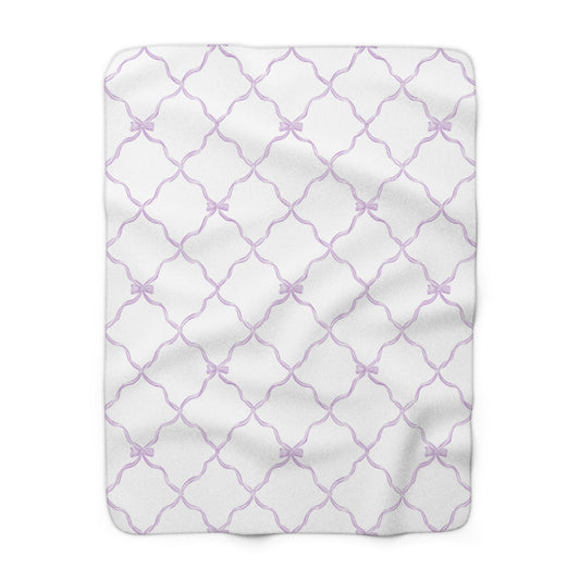 Three Bees Trellis Bow Cozy Sherpa Fleece Blanket - Lavender