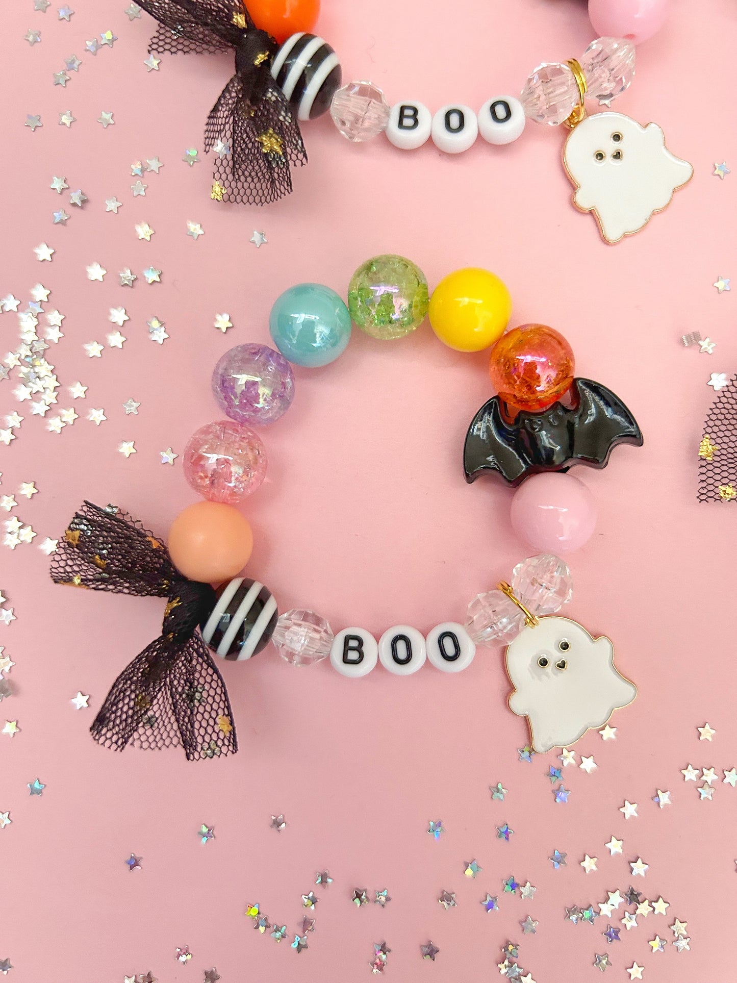 Halloween Ghost Bat Kids Charm Bracelet, Personalized, Custom Name MORE COLOR CHOICES