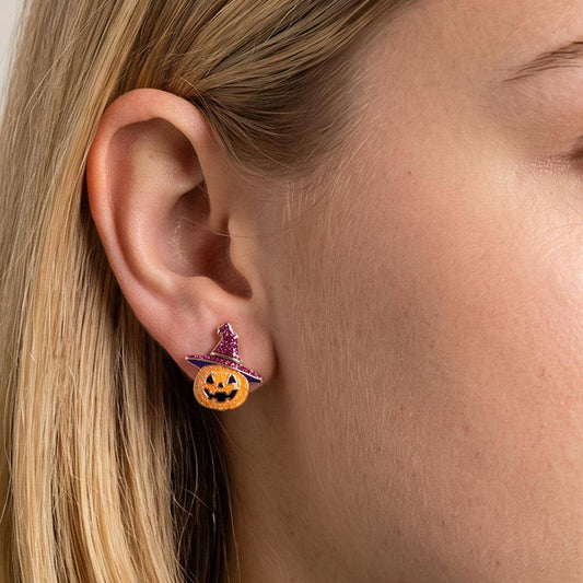 Halloween With Hat Jack O Lantern Stud Earrings