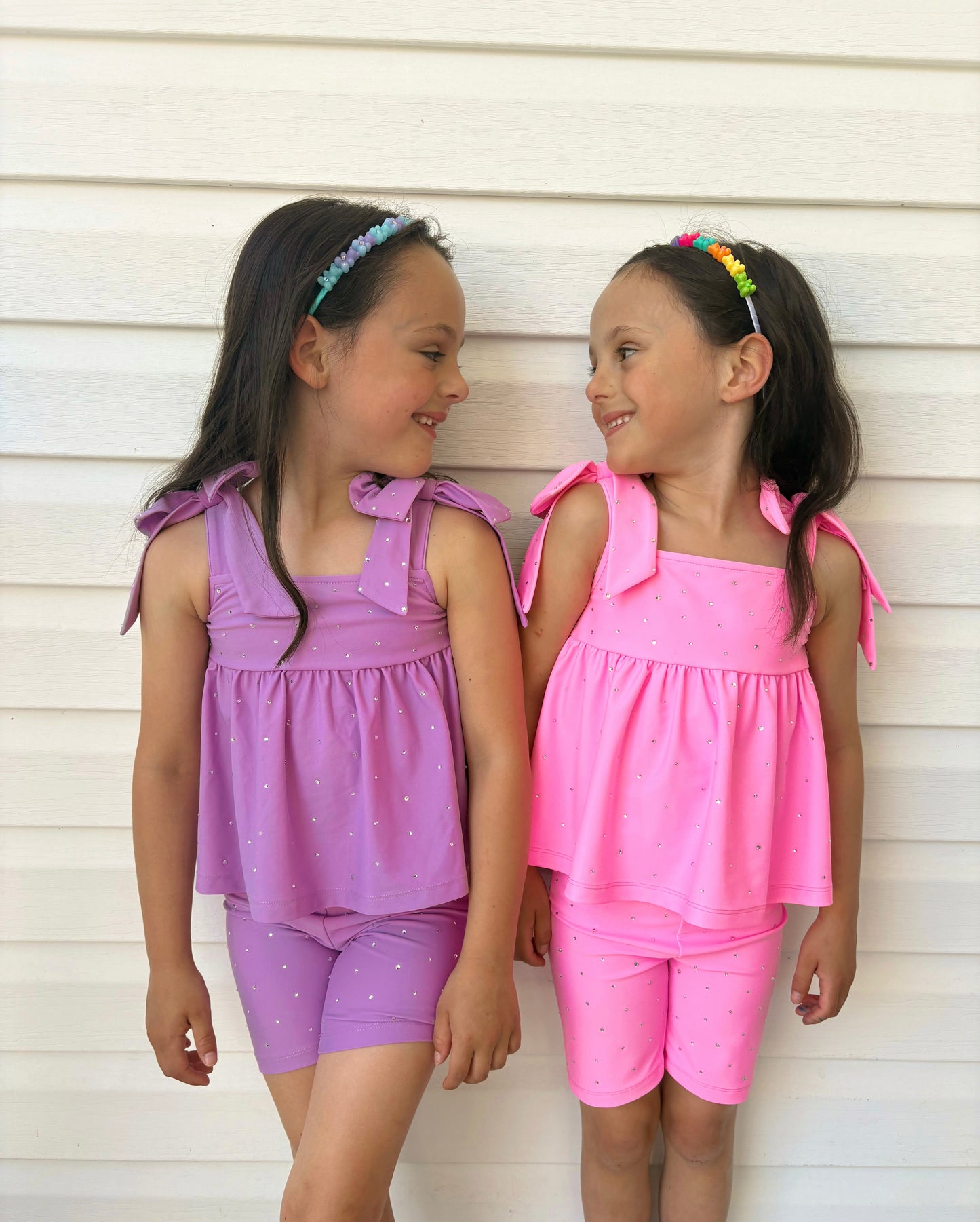 Lavender Bow Two-Piece Gem Stamped Athletic Set