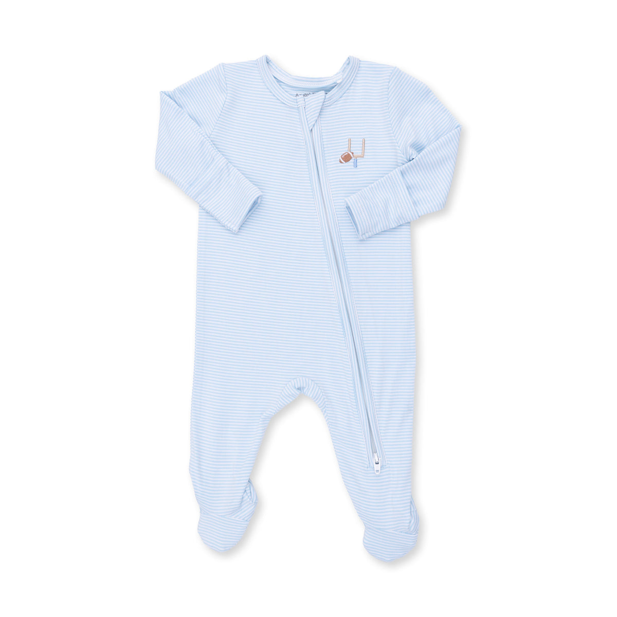 Football Blue Micro Stripe - 2 Way Zipper Footie