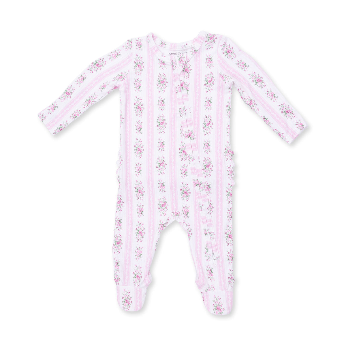 Bella Rose Stripe - 2 Way Ruffle Back Zipper Footie