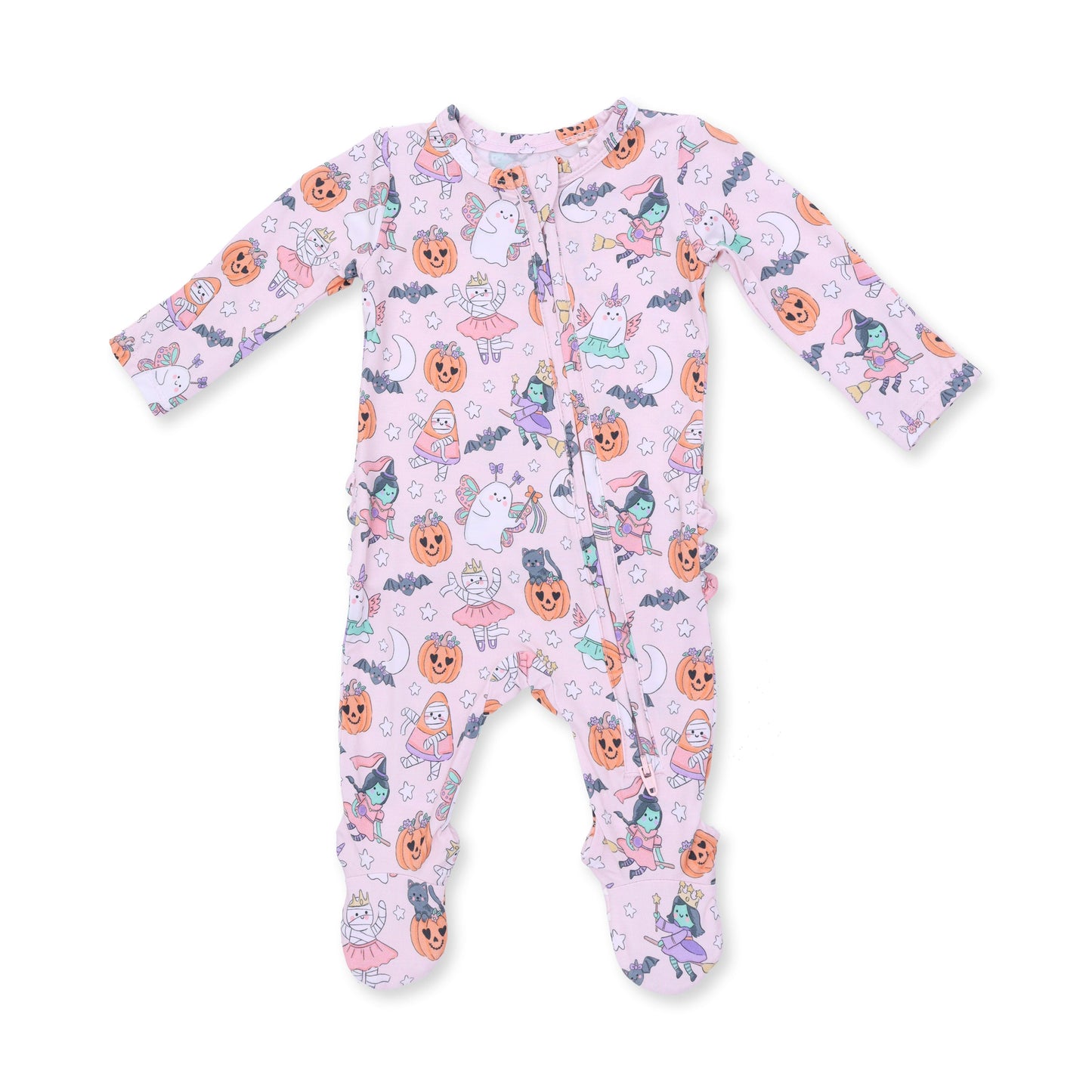 Halloween Monster Dress Up Pink - 2 Way Ruffle Back Zipper Footie
