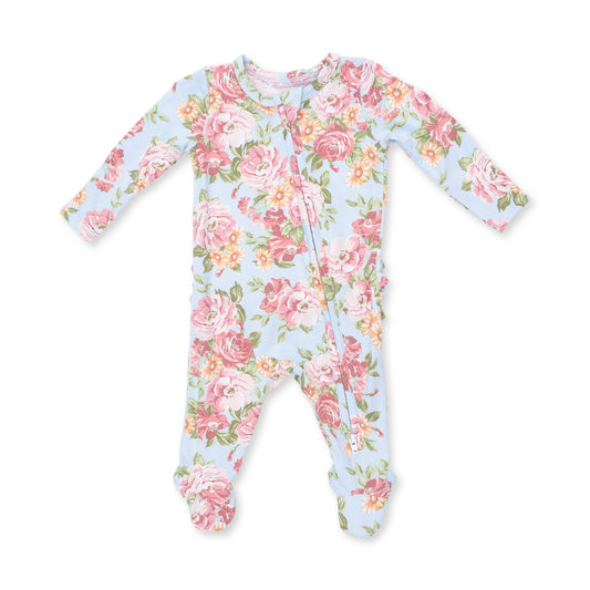 Angeline Floral - 2 Way Ruffle Back Zipper Footie