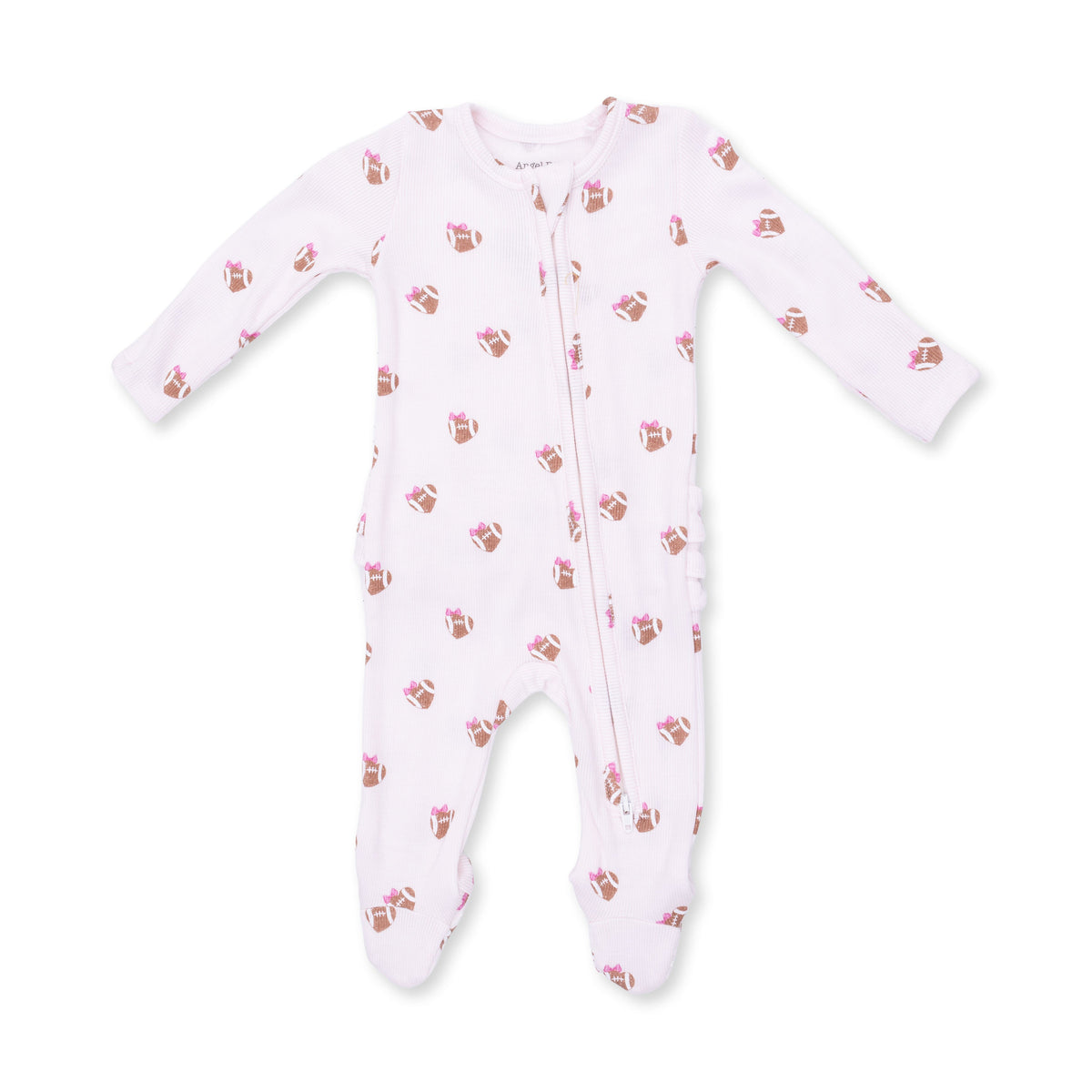 Mini Football Hearts - 2 Way Ruffle Back Zipper Footie