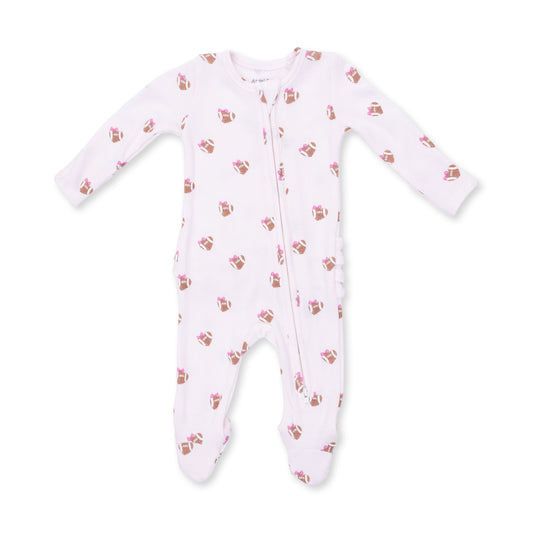 Mini Football Hearts - 2 Way Ruffle Back Zipper Footie