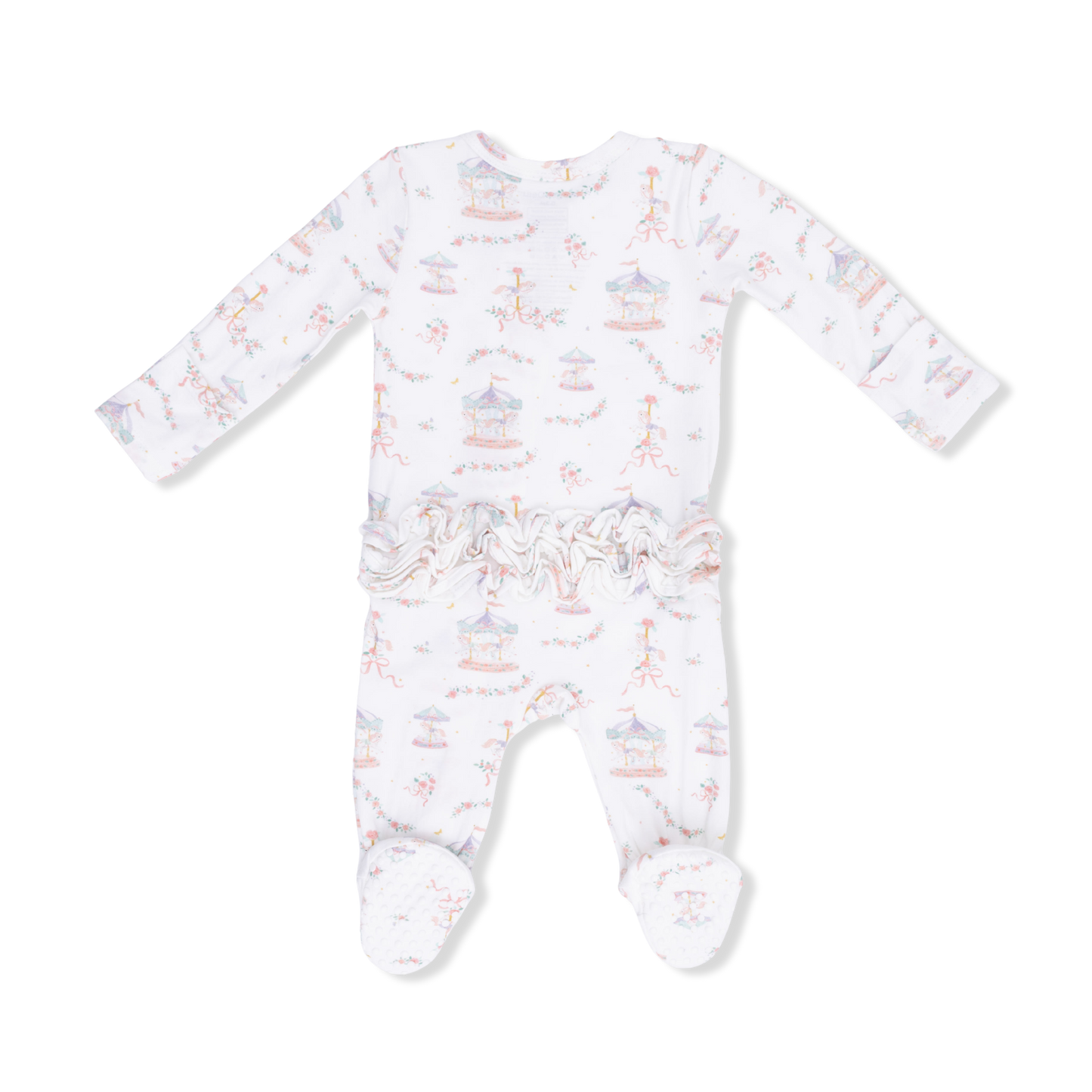 Carousel with Bows - 2 Way Ruffle Back Zipper Footie
