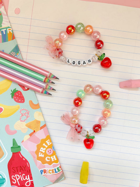Back to School Acrylic Apple Charm Bracelet Personalized