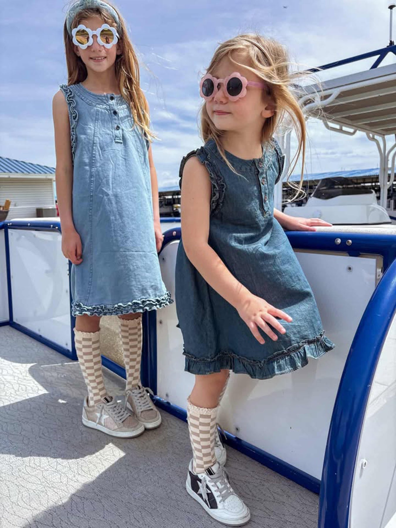 Vintage Denim Ruffle Girls Dress