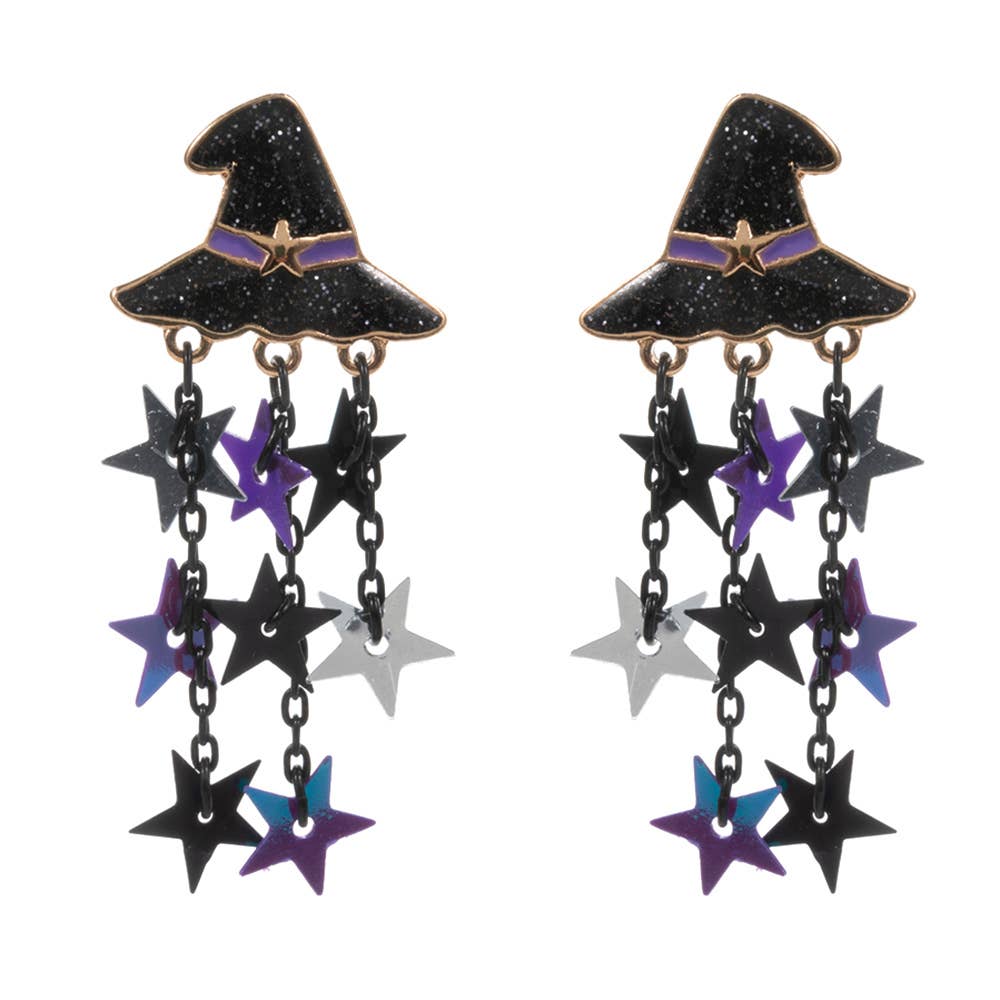 Enamel Witch Hat Star Tassel Earrings