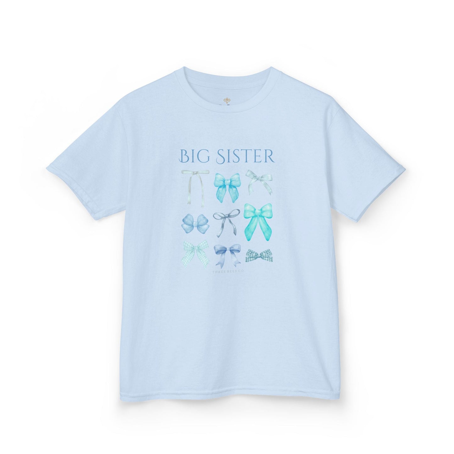 Bee the Best Big Sister Blue Bows Girls Short Sleeve Youth Hive Tee