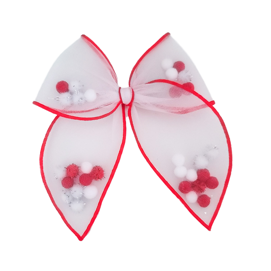 Ava Hair Bow | Hand-Tied Bow | Red & White Pom Shaker